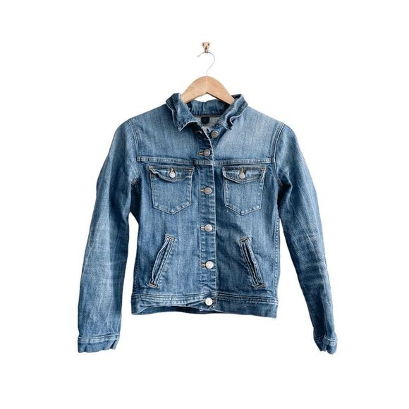 J Crew Womens Denim Jacket Button Front Long Sleeve Blue Wash XS - Picture 1 of 7
